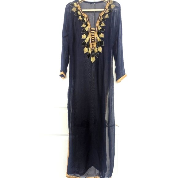 Women's Navy & Gold Sheer Kurta With Gold Embellishments - size XS New - Picture 1 of 6